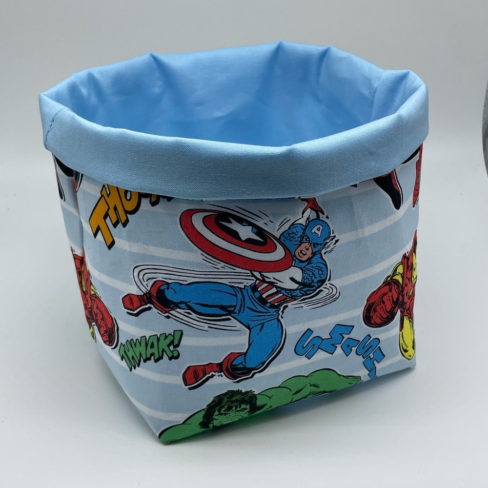 Captain America Fabric Basket Kids Room Decor / Handmade Fabric Basket